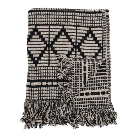 Bloomingville Other - Bloomingville Recycled Cotton Blend Throw Blanket Diamond Pattern Black/Beige